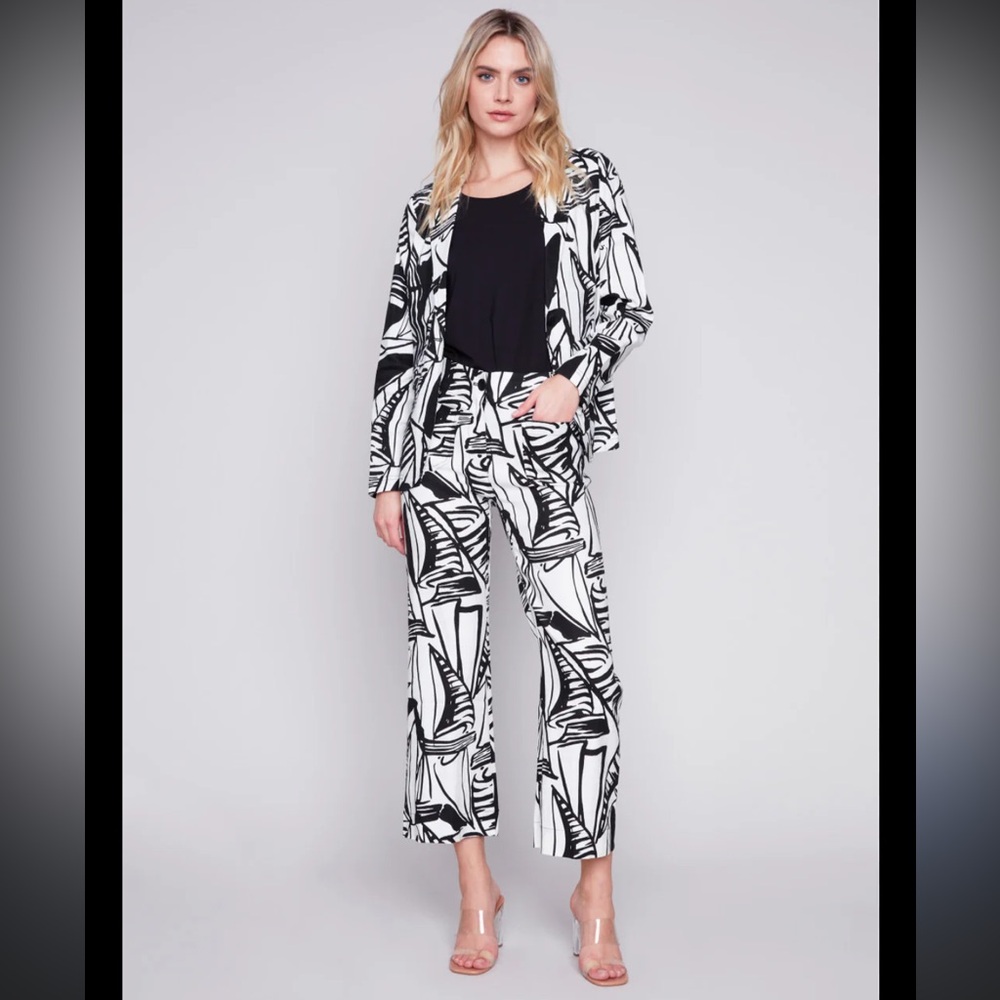 Charlie B Black and White Cropped Straight Leg Pants